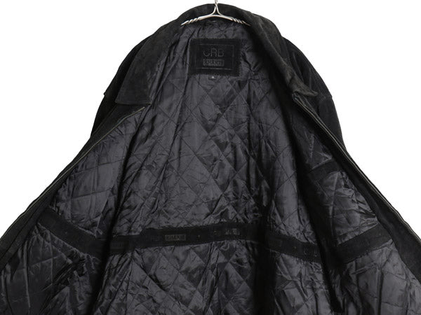 90s CRB KHAKIS 本革 スウェード レザー スポーツ ジャケット メンズ XL 革ジャン 中綿 キルティング シングル ライダース 大きいサイズ 黒