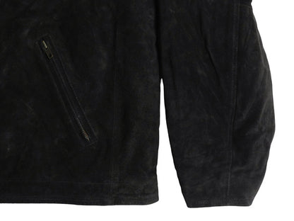 90s CRB KHAKIS 本革 スウェード レザー スポーツ ジャケット メンズ XL 革ジャン 中綿 キルティング シングル ライダース 大きいサイズ 黒
