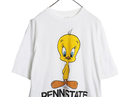 80s USA製 ワーナー トゥイーティー カレッジ プリント 半袖 Tシャツ メンズ XL ヴィンテージ キャラクター シングルステッチ 大きいサイズ