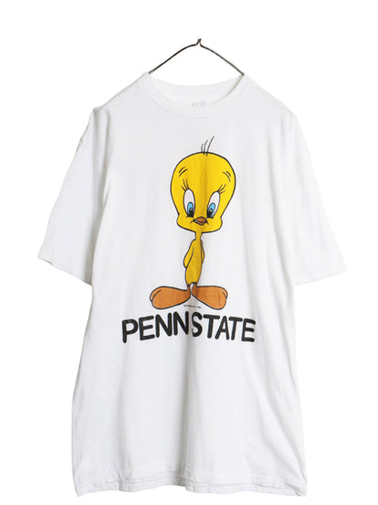 80s USA製 ワーナー トゥイーティー カレッジ プリント 半袖 Tシャツ メンズ XL ヴィンテージ キャラクター シングルステッチ 大きいサイズ