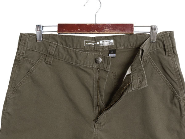 カーハート キャンバス ショートパンツ メンズ 36 古着 ワーク ストレッチ コットン ショーツ 短パン ダック ハーフパンツ ゆったり カーキ