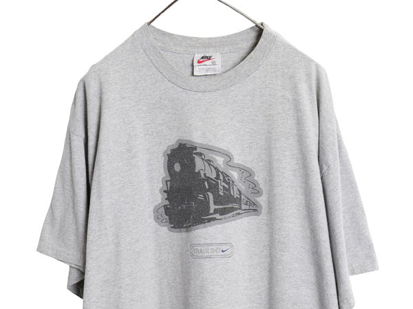 90s ナイキ 両面 プリント 半袖 Tシャツ メンズ XL / オールド グラフィック アート イラスト スウッシュ カットソー 大きいサイズ グレー