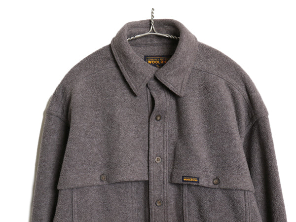 00s ウールリッチ 長袖 フリース シャツ メンズ L / オールド アウトドア ダブル マッキーノ タイプ ジャケット 長袖シャツ ゆったり 濃灰
