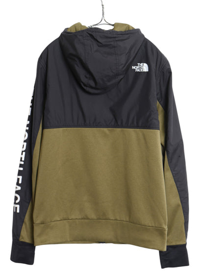 ノースフェイス フリース フード パーカー ジャケット メンズ S フルジップ ナイロン 切替 ジャンパー ブルゾン ハイネック ツートン 黒 緑