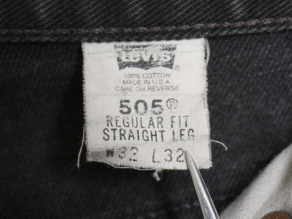 雰囲気系 00s USA製 リーバイス 505 ブラック デニム パンツ メンズ 32 32 古着 オールド ジーンズ ジーパン スリム ストレート クラッシュ