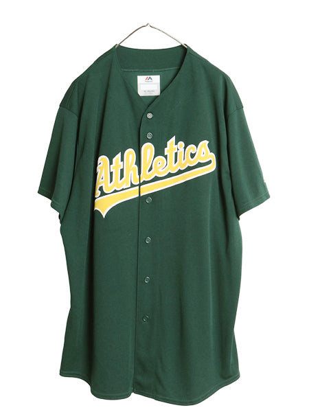 アスレチックス ベースボール シャツ メンズ XL / MLB オフィシャル マジェスティック 大リーグ ユニフォーム 重ね着 前開き 大きいサイズ