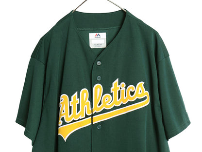 アスレチックス ベースボール シャツ メンズ XL / MLB オフィシャル マジェスティック 大リーグ ユニフォーム 重ね着 前開き 大きいサイズ