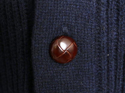 00s オービス ショールカラー ニット カーディガン メンズ M オールド ラム ウール セーター リブ編み チャンキー アウトドア 前開き 無地