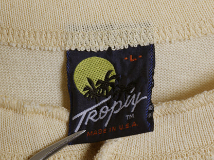 80s USA製 企業 両面 プリント ヘンリーネック 長袖 Tシャツ メンズ L 古着 ヴィンテージ アート イラスト ロンT アンダーシャツ インナー
