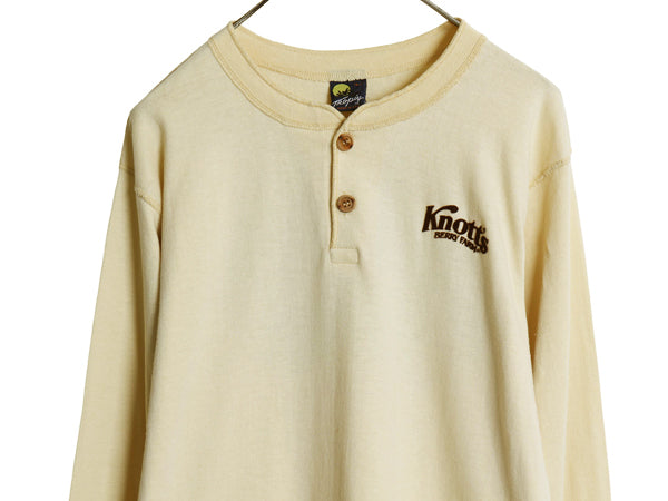 80s USA製 企業 両面 プリント ヘンリーネック 長袖 Tシャツ メンズ L 古着 ヴィンテージ アート イラスト ロンT アンダーシャツ インナー