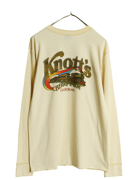 80s USA製 企業 両面 プリント ヘンリーネック 長袖 Tシャツ メンズ L 古着 ヴィンテージ アート イラスト ロンT アンダーシャツ インナー