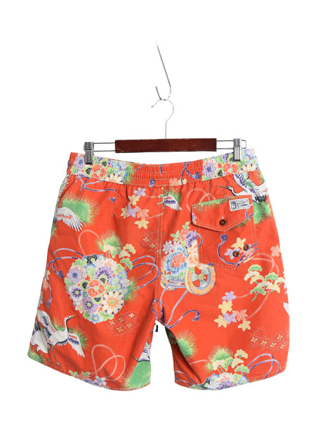 ポロ ラルフローレン 総柄 ショートパンツ メンズ M 和柄 アロハ ナイロン コットン スイム ショーツ 短パン 海パン 水陸両用 インナー付き