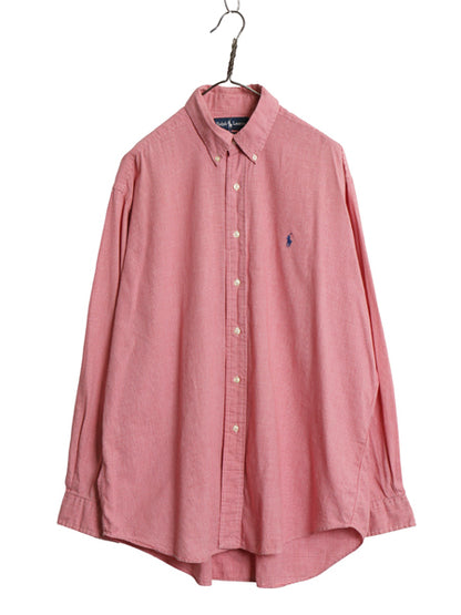 90s ラルフローレン チェック 長袖 ボタンダウン シャツ メンズ L オールド ポロ コットン 長袖シャツ 千鳥格子 ワンポイント BD シンプル