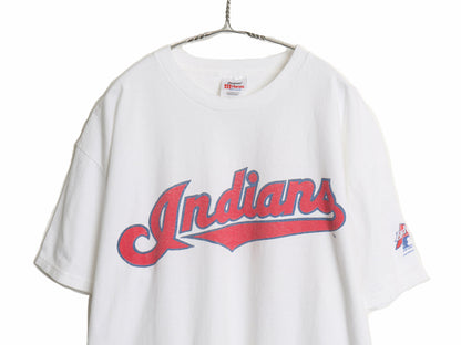 90s USA製 インディアンズ プリント 半袖 Tシャツ メンズ XL / オールド MLB オフィシャル バドワイザー 企業物 大リーグ 大きいサイズ 白