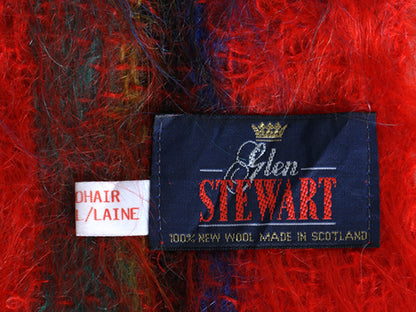 スコットランド製 Glen Stewart モヘア ウール マフラー メンズ レディース チェック フリンジ付き マルチカラー 防寒 あったか カジュアル