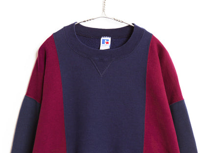 90s USA製 ラッセル 無地 スウェット メンズ レディース XXL オールド トレーナー 前V 裏起毛 大きいサイズ バイカラー ツートン シンプル