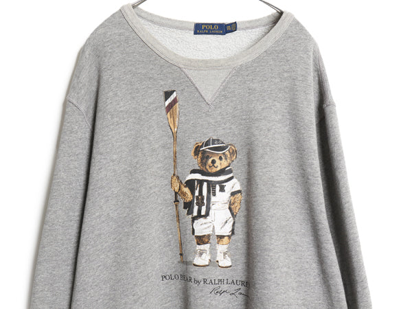 ポロ ラルフローレン ポロベア プリント スウェット メンズ XXL ヴィンテージ モデル 前V 裏起毛 キャラクター ツートン 大きいサイズ 杢灰