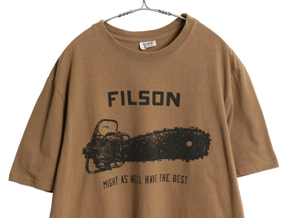 USA製 フィルソン チェーンソー プリント Tシャツ メンズ XL ヘビーウェイト コットン カットソー クルーネック ゆったり 大きいサイズ 茶