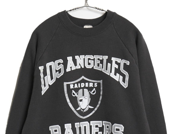 80s USA製 レイダース プリント スウェット メンズ L 小さめ M 程/ ヴィンテージ NFL オフィシャル トレーナー 裏起毛 アメフト ブラック