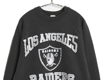 80s USA製 レイダース プリント スウェット メンズ L 小さめ M 程/ ヴィンテージ NFL オフィシャル トレーナー 裏起毛 アメフト ブラック