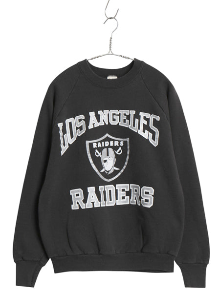 80s USA製 レイダース プリント スウェット メンズ L 小さめ M 程/ ヴィンテージ NFL オフィシャル トレーナー 裏起毛 アメフト ブラック