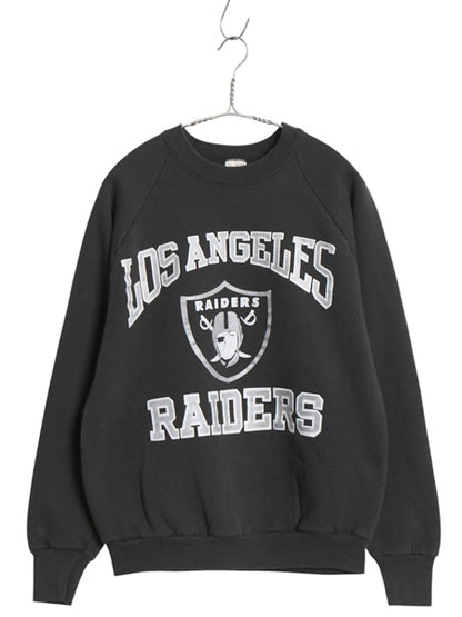 80s USA製 レイダース プリント スウェット メンズ L 小さめ M 程/ ヴィンテージ NFL オフィシャル トレーナー 裏起毛 アメフト ブラック
