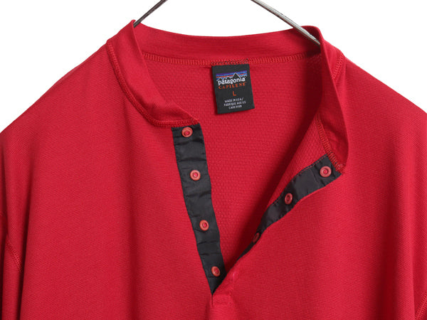 90s USA製 パタゴニア ヘンリーネック キャプリーン 長袖 Tシャツ メンズ レディース L 98年製 オールド ロンT ストレッチ スナップボタン
