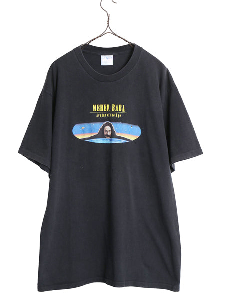 90s ★ メヘルバーバー 宗教家 イラスト プリント Tシャツ メンズ L / オールド メッセージ ヘビーウェイト シングルステッチ ALLSPORT 黒