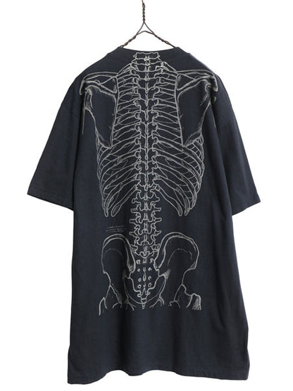 80s USA製 ★ レスリーアーウィン 人体骨格 プリント Tシャツ メンズ XL / 古着 ヴィンテージ アート イラスト スカル シングルステッチ 黒