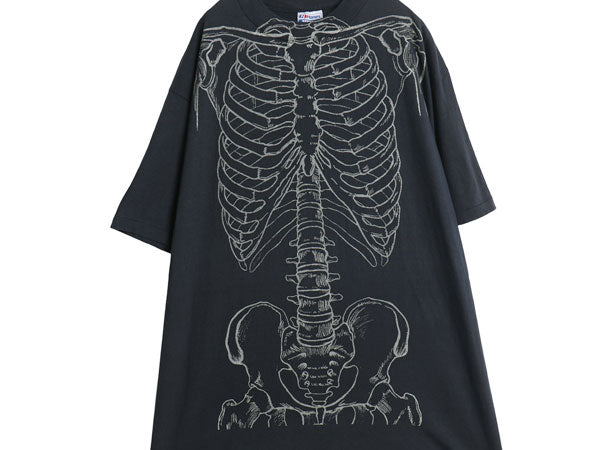 80s USA製 ★ レスリーアーウィン 人体骨格 プリント Tシャツ メンズ XL / 古着 ヴィンテージ アート イラスト スカル シングルステッチ 黒