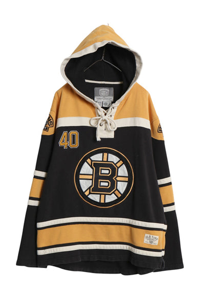 ブルーインズ レースアップ スウェット フード パーカー メンズ M NHL オフィシャル アイスホッケー ユニフォーム トレーナー プルオーバー