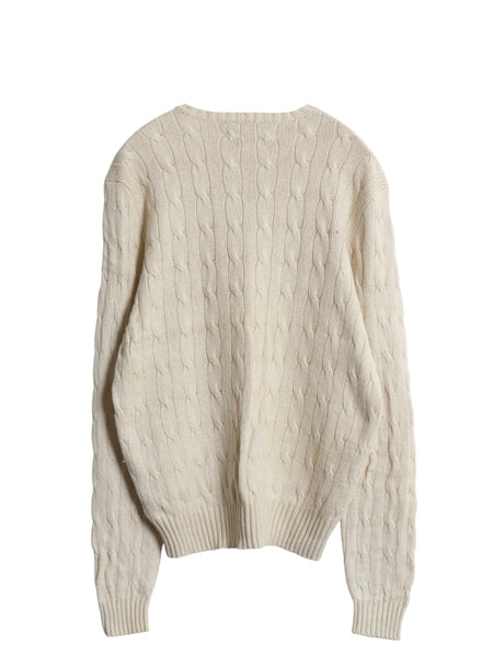 90s ポロ ラルフローレン ケーブル ニット セーター レディース L オールド シルク カシミヤ 長袖ニット ワンポイント シンプル きれいめ 