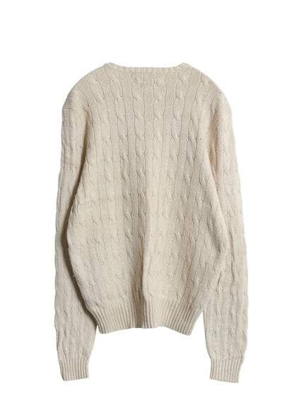 90s ポロ ラルフローレン ケーブル ニット セーター レディース L オールド シルク カシミヤ 長袖ニット ワンポイント シンプル きれいめ 