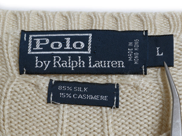 90s ポロ ラルフローレン ケーブル ニット セーター レディース L オールド シルク カシミヤ 長袖ニット ワンポイント シンプル きれいめ 