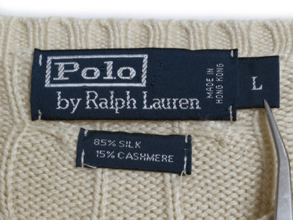 90s ポロ ラルフローレン ケーブル ニット セーター レディース L オールド シルク カシミヤ 長袖ニット ワンポイント シンプル きれいめ 