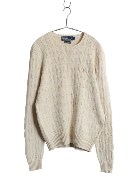 90s ポロ ラルフローレン ケーブル ニット セーター レディース L オールド シルク カシミヤ 長袖ニット ワンポイント シンプル きれいめ 