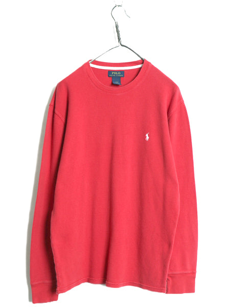 ポロ ラルフローレン 長袖 サーマル Tシャツ メンズ L 古着 ロンT ワッフル カットソー ワンポイント ストレッチ インナー シンプル レッド