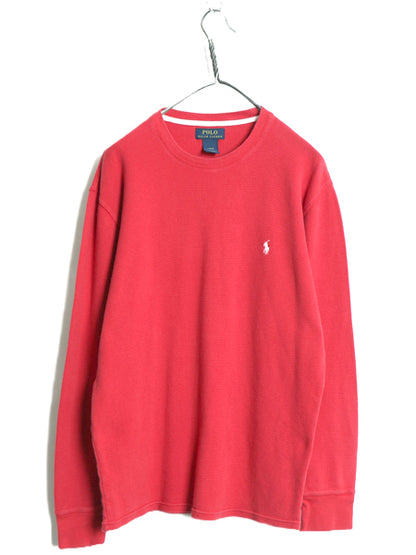 ポロ ラルフローレン 長袖 サーマル Tシャツ メンズ L 古着 ロンT ワッフル カットソー ワンポイント ストレッチ インナー シンプル レッド