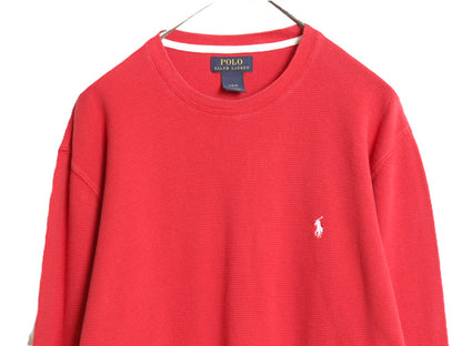 ポロ ラルフローレン 長袖 サーマル Tシャツ メンズ L 古着 ロンT ワッフル カットソー ワンポイント ストレッチ インナー シンプル レッド