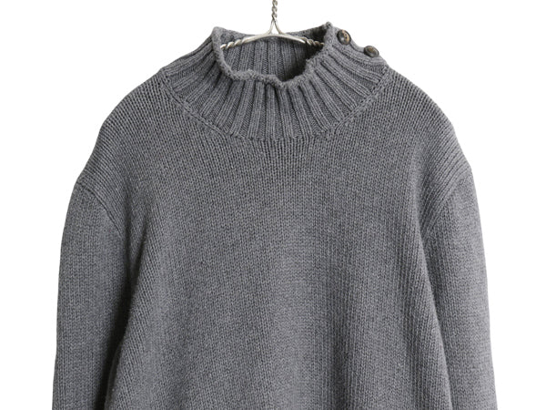 00s ポロ ラルフローレン ハイネック コットン ニット セーター メンズ L / 古着 オールド リブ編み ポニー 無し 無地 プルオーバー グレー