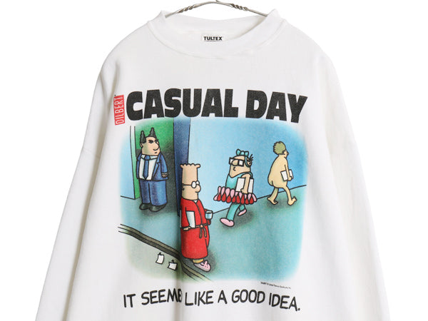 90s USA製 ジョーク イラスト プリント スウェット メンズ XXL / オールド トレーナー キャラクター グラフィック 裏起毛 大きいサイズ 白