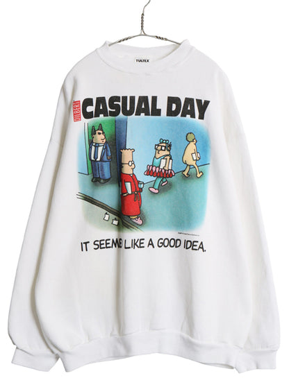90s USA製 ジョーク イラスト プリント スウェット メンズ XXL / オールド トレーナー キャラクター グラフィック 裏起毛 大きいサイズ 白