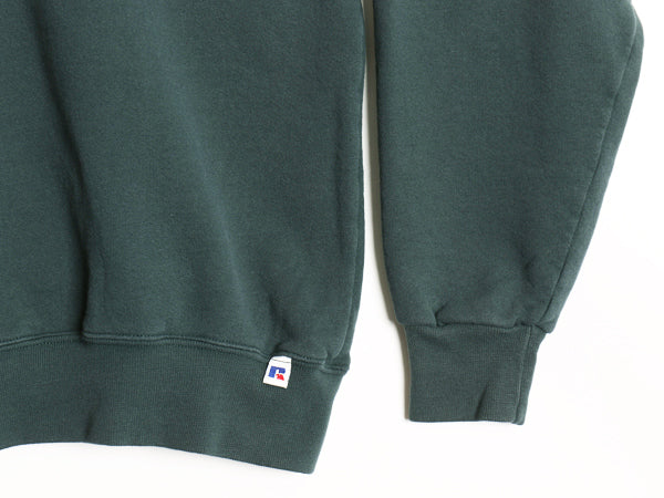 90s ラッセル ハーフジップ スウェット メンズ レディース XL 古着 オールド トレーナー 裏起毛 大きいサイズ 無地 ブランク ハイネック 緑