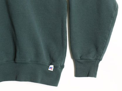 90s ラッセル ハーフジップ スウェット メンズ レディース XL 古着 オールド トレーナー 裏起毛 大きいサイズ 無地 ブランク ハイネック 緑