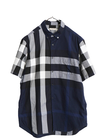 バーバリー ブリット 半袖 ボタンダウン シャツ メンズ L 古着 ノバ チェック 半袖シャツ コットン ポケット付き マルチカラー カジュアル