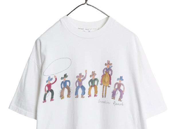 90s USA製 キャラクター イラスト プリント Tシャツ メンズ XL オールド ウエスタン グラフィック アート シングルステッチ 大きいサイズ 