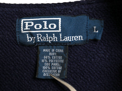 00s ポロ ラルフローレン スウェット フード パーカー メンズ L / オールド ラガー タイプ 裏起毛 トレーナー R-WING 刺繍 プルオーバー紺