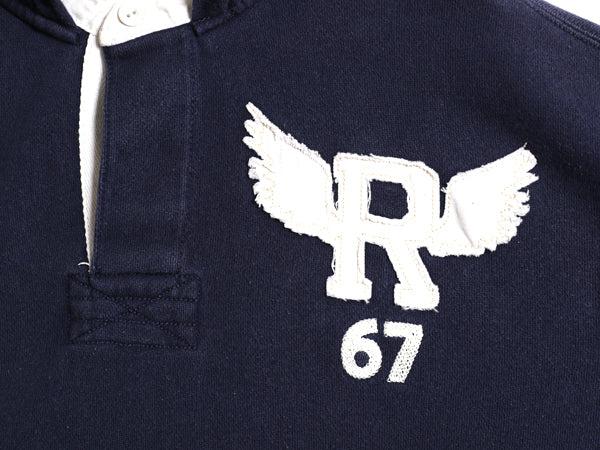 00s ポロ ラルフローレン スウェット フード パーカー メンズ L / オールド ラガー タイプ 裏起毛 トレーナー R-WING 刺繍 プルオーバー紺