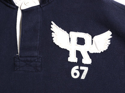 00s ポロ ラルフローレン スウェット フード パーカー メンズ L / オールド ラガー タイプ 裏起毛 トレーナー R-WING 刺繍 プルオーバー紺