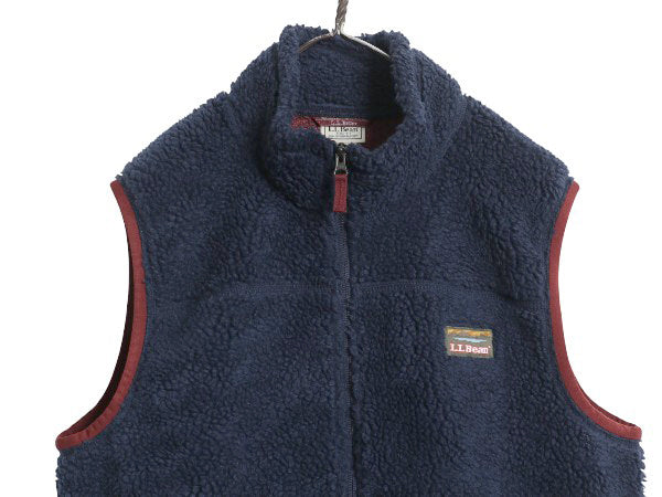 エルエルビーン パイル フリース ベスト メンズ L アウトドア フルジップ ハイネック ボア メッシュ ライナー付き 前開き 重ね着 ネイビー 